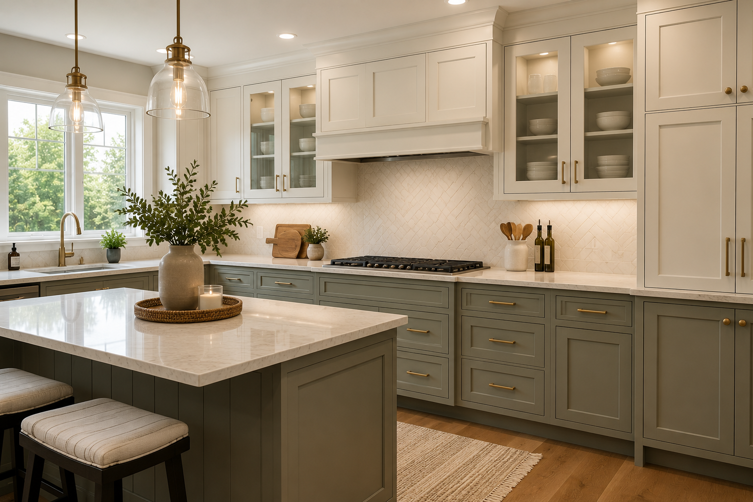 Professionally refinished kitchen cabinets in a Cape Cod home