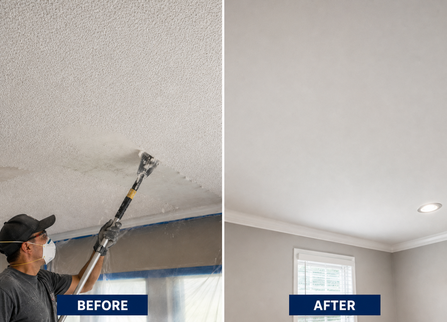 Popcorn ceiling removal in Hyannis by Compass Painting