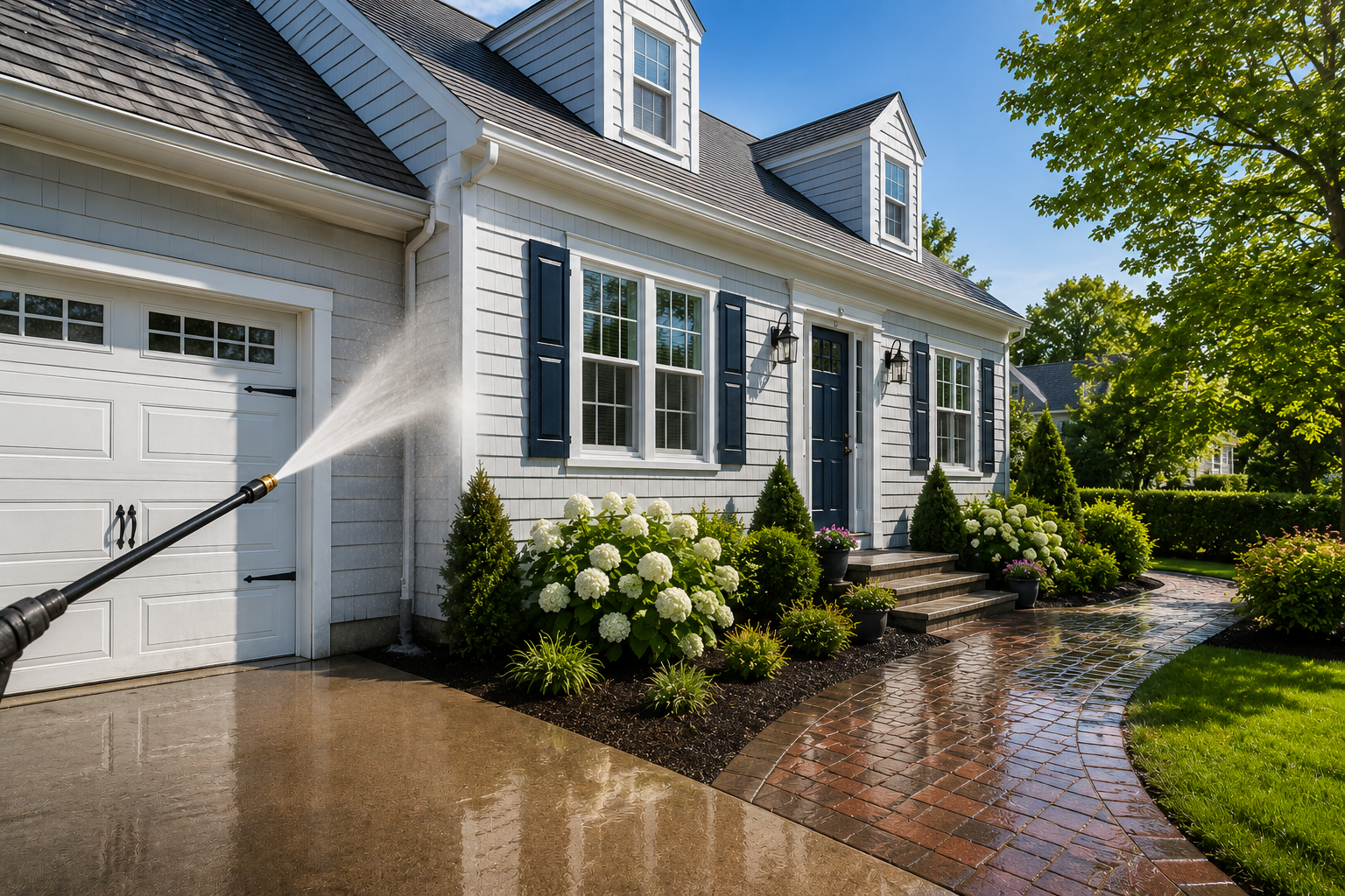 Pressure washing a house exterior in Hyannis